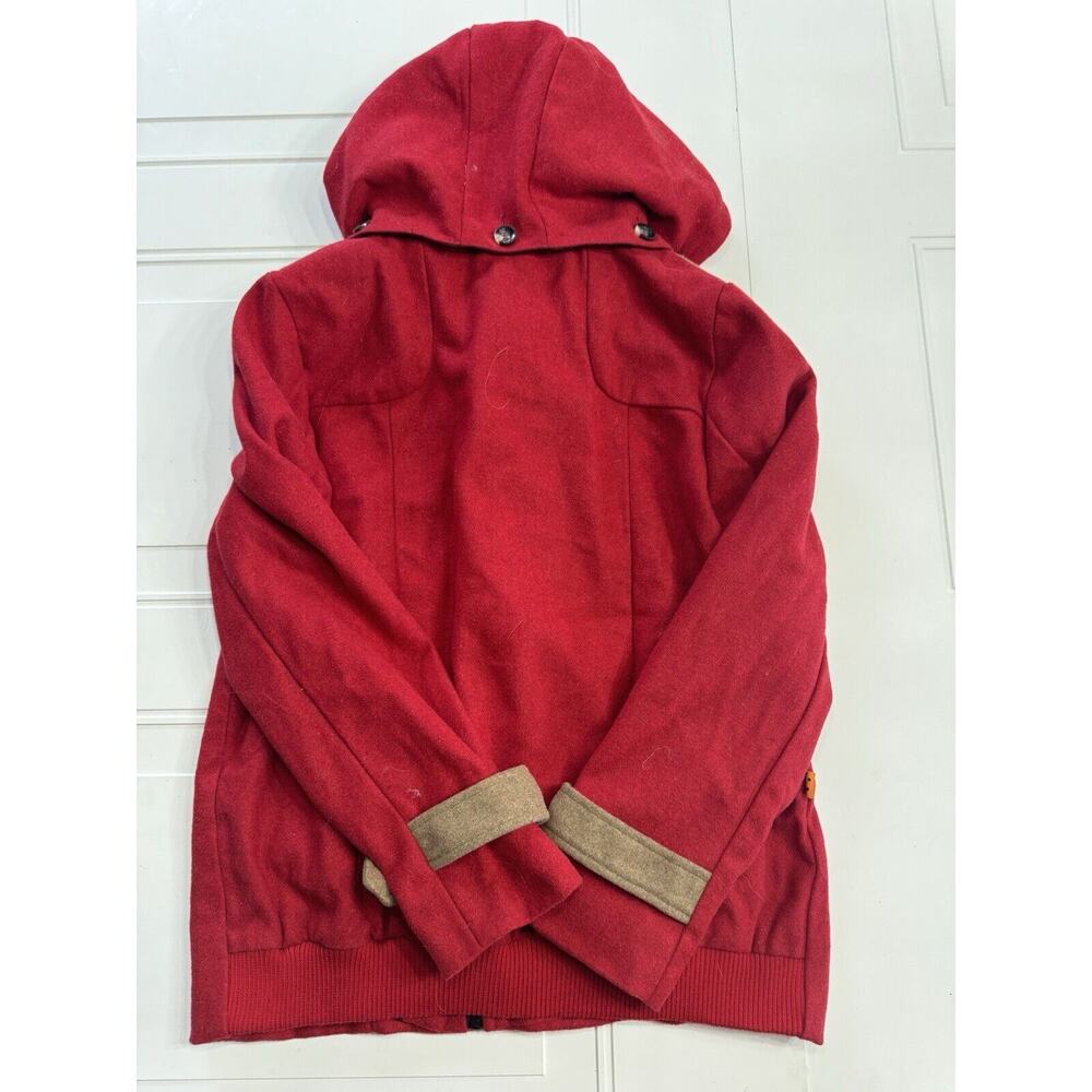 Titis Peaoat Women's Red Tan Coat Zip Hook Loop Closure Size Medium M - Picture 5 of 5
